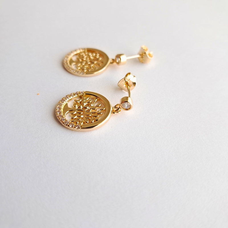 Boucles d'oreilles Plaqué Or - Arbre de vie et éclat éternel