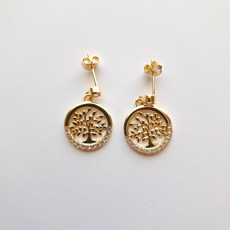 Boucles d'oreilles Plaqué Or - Arbre de vie et éclat éternel
