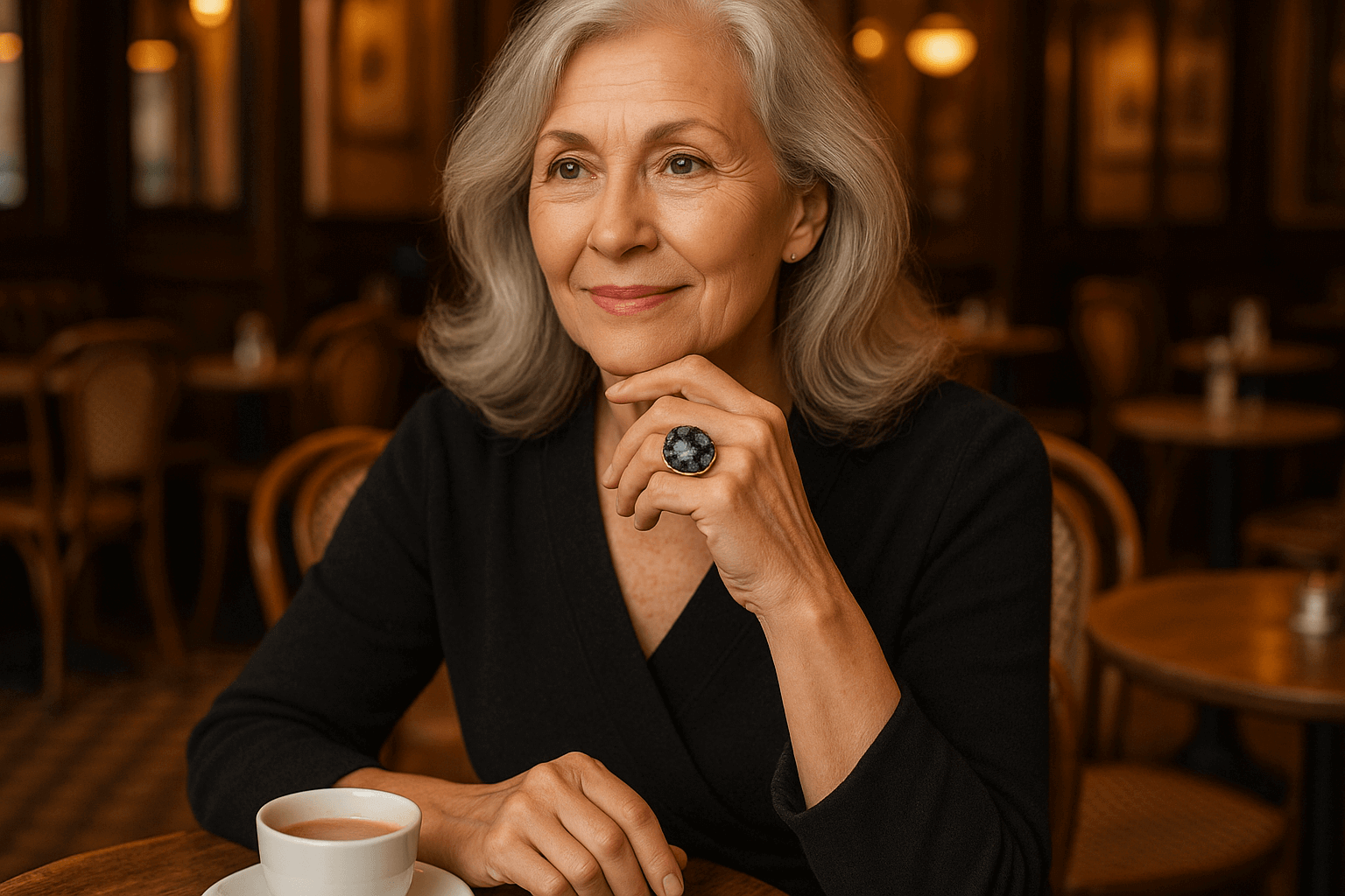 Bague en obsidienne flocon de neige pour femme