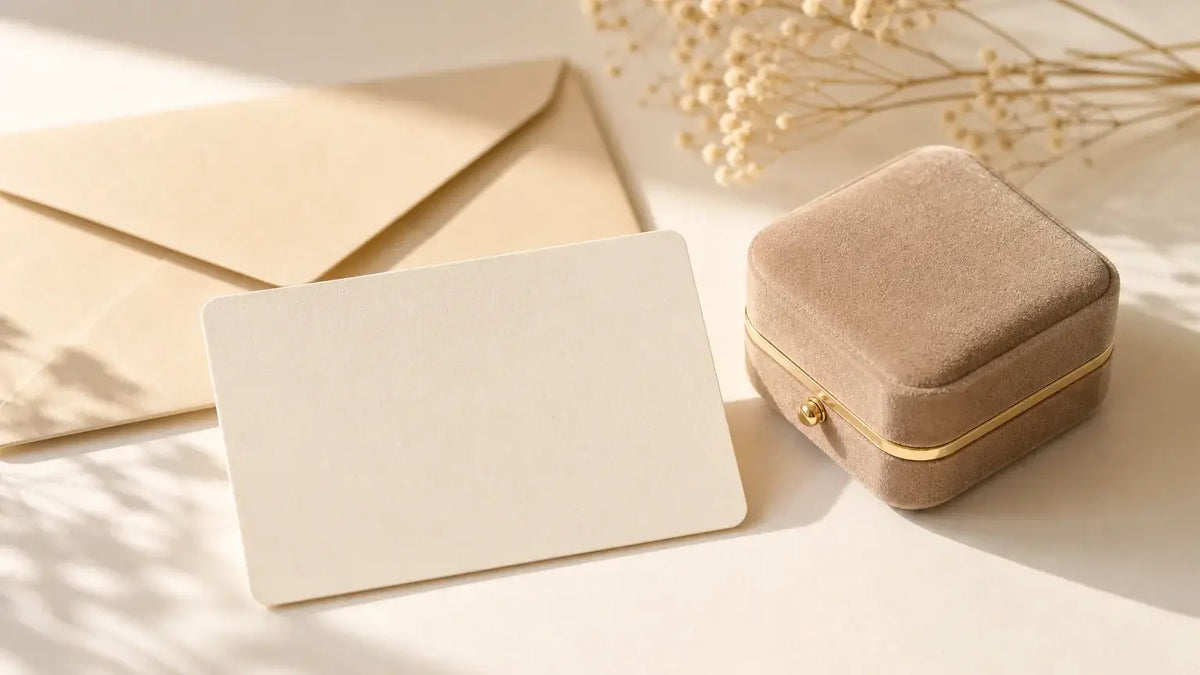 Carte cadeau et écrin de bijou dans une ambiance de Noël élégante