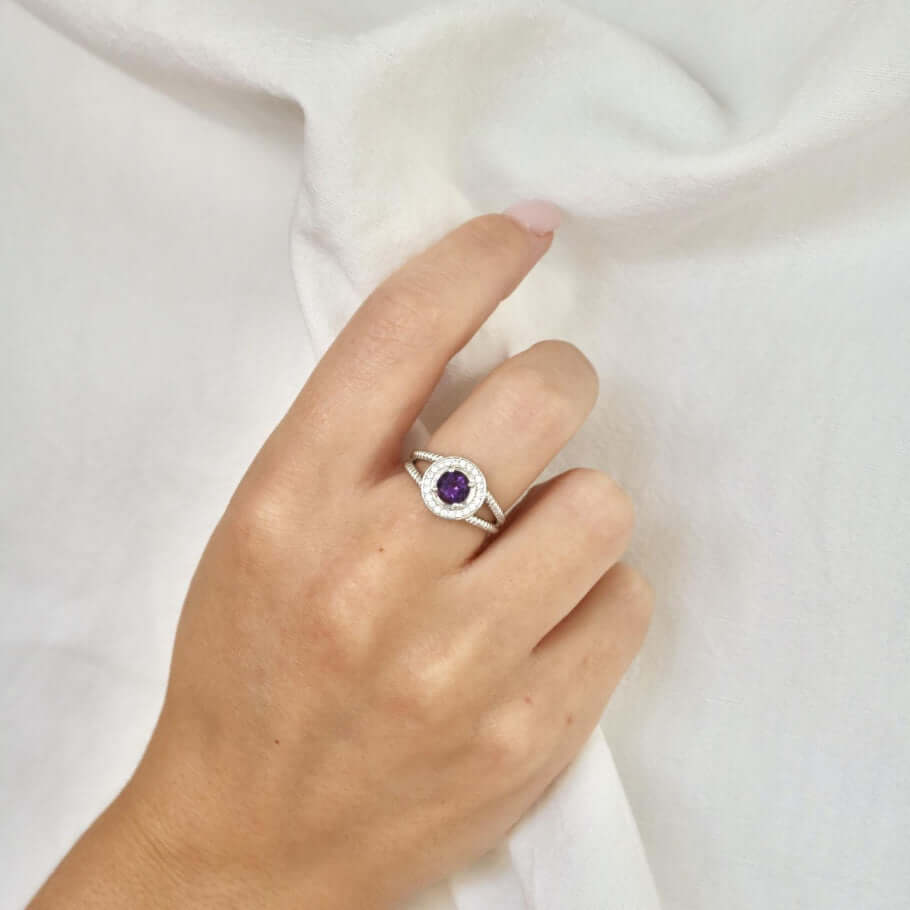 Bague en argent pour femme - Pierre Améthyste et zirconium