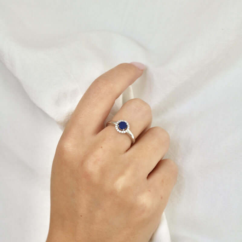 Bague en argent pour femme - Pierre lapis lazuli et zirconium