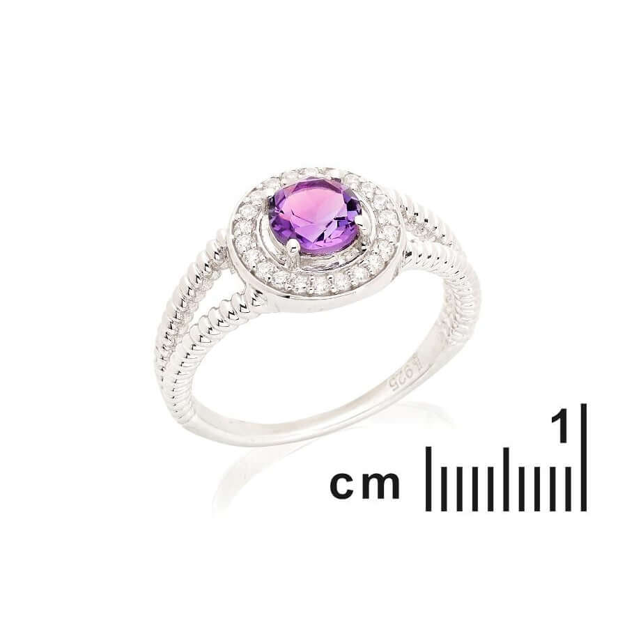 Bague en argent pour femme - Pierre Améthyste et zirconium