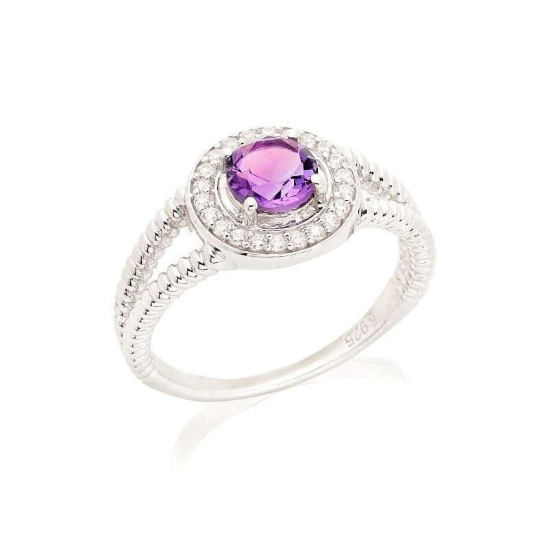 Bague en argent pour femme - Pierre Améthyste et zirconium