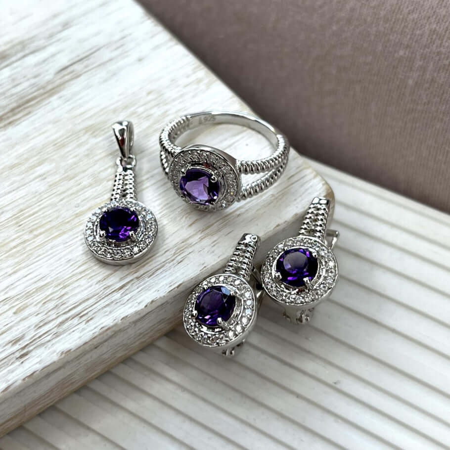 Bague en argent pour femme - Pierre Améthyste et zirconium