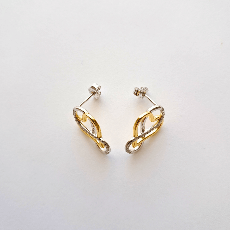 Boucles d’Oreilles Infini & Cœur Doré – Argent 925 Rhodié