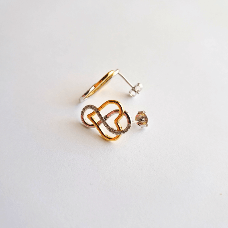 Boucles d’Oreilles Infini & Cœur Doré – Argent 925 Rhodié