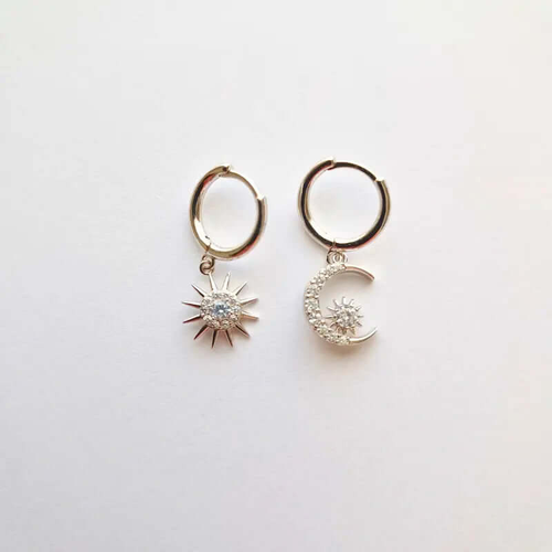 Boucles d'oreilles en argent pour femme - Lune et soleil