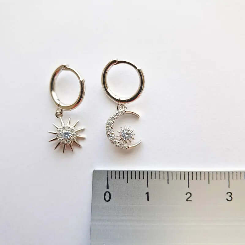 Boucles d’Oreilles Argent 925 - Duo Lune & Soleil, L’éclat d’un Ciel Unique C mon shopping™