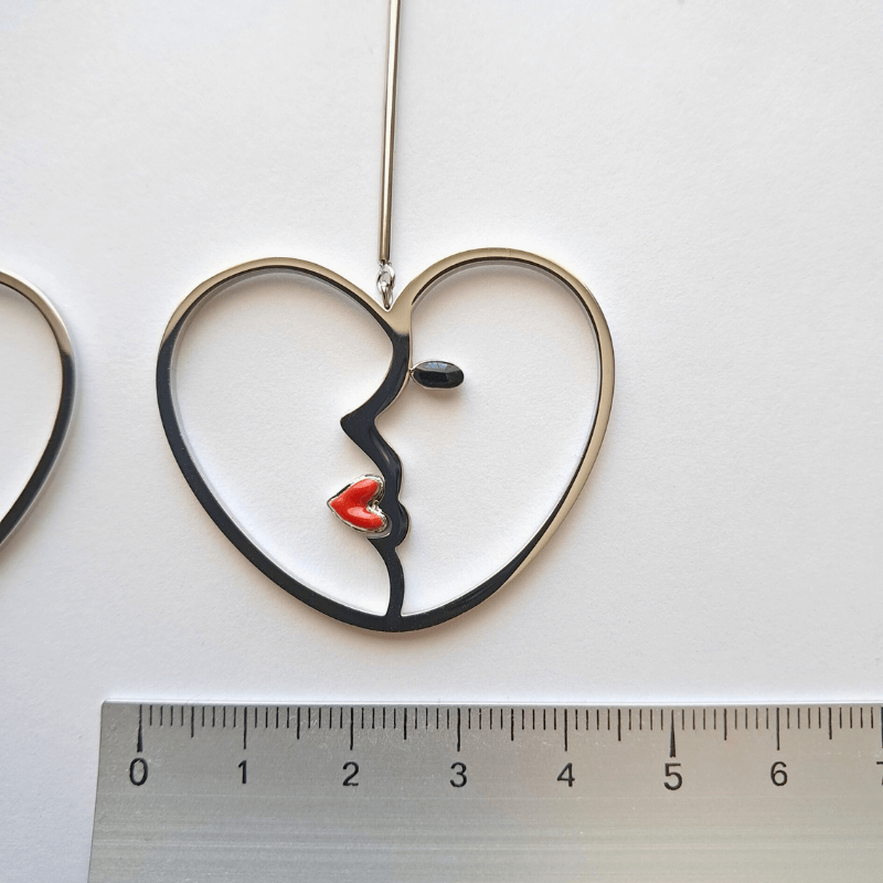 Boucles d’oreilles pendantes femme en forme de visage, émail coloré et acier inoxydable