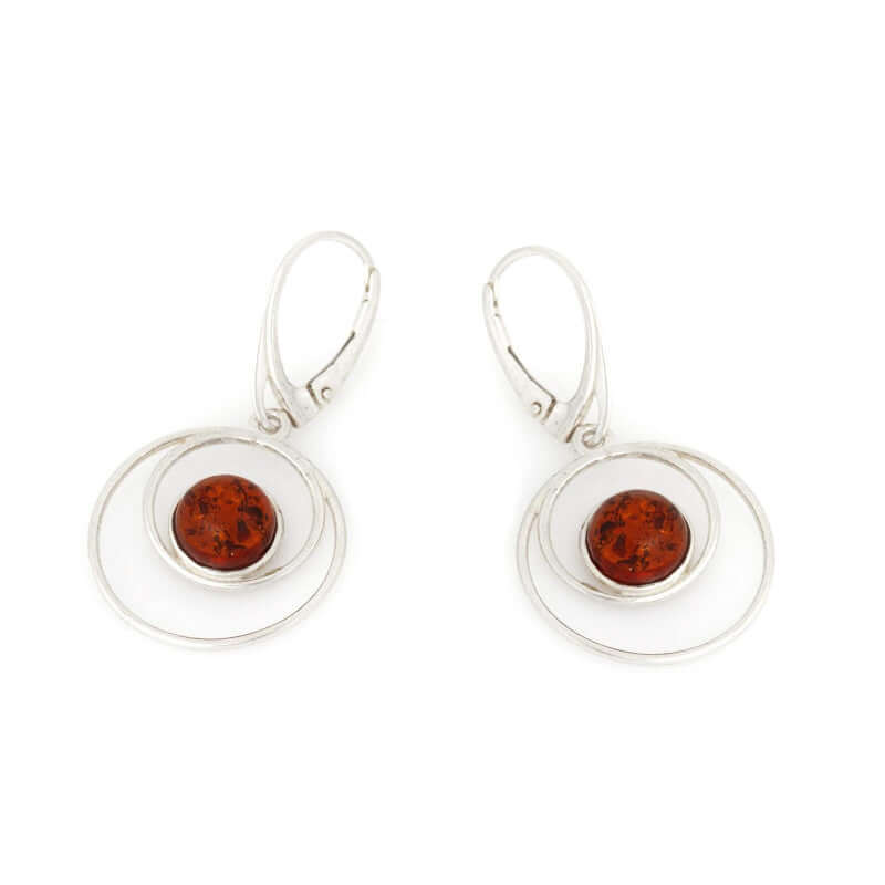 Boucles d'oreilles en argent pour femme - Ambre naturelle rond