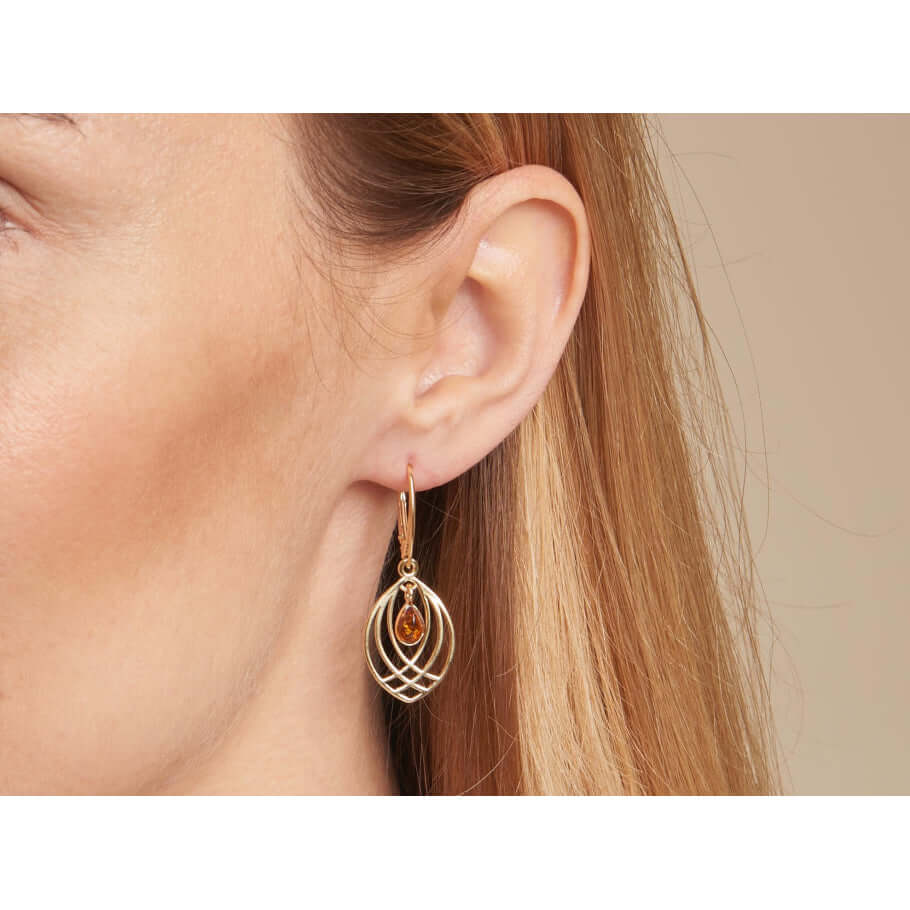 Boucles d'oreilles en argent pour femme - Ambre naturelle