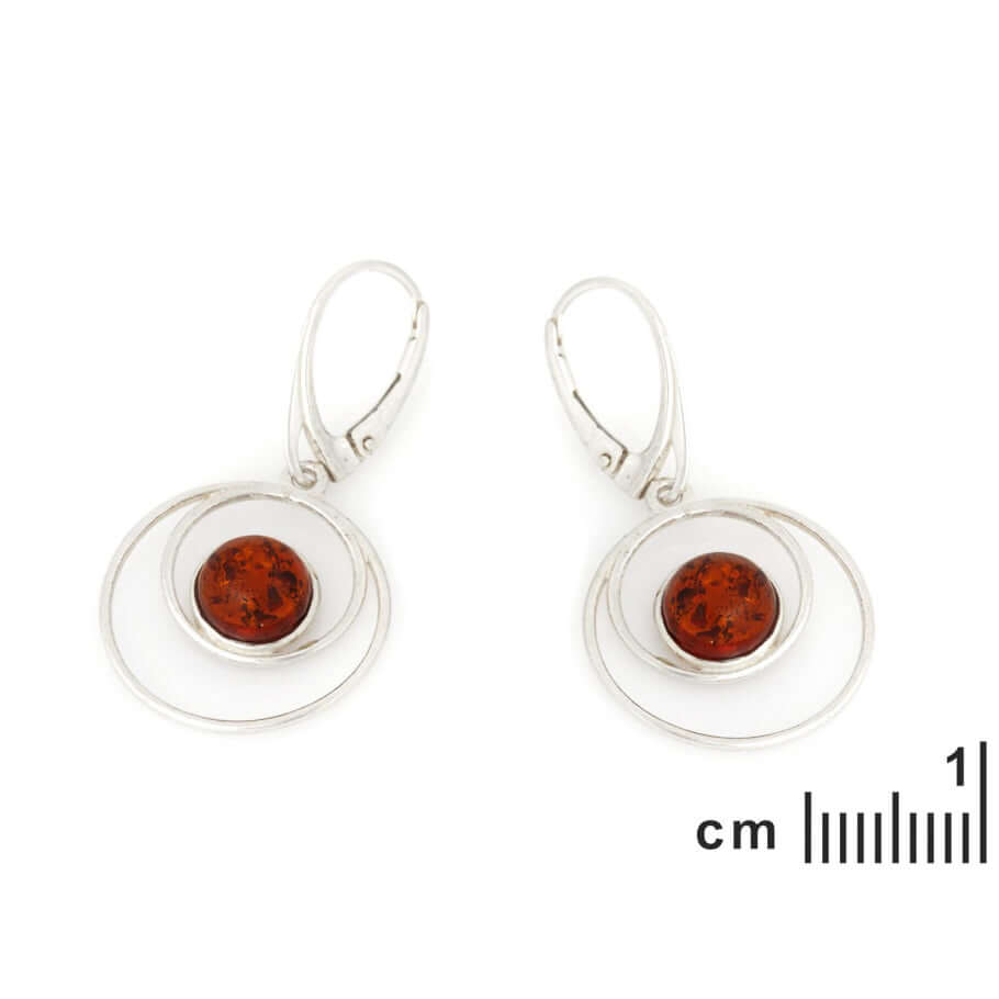 Boucles d'oreilles en argent pour femme - Ambre naturelle rond