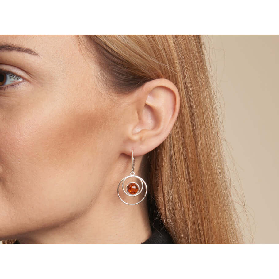 Boucles d'oreilles en argent pour femme - Ambre naturelle rond