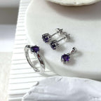 Boucles d'oreilles en argent pour femme - Tanzanite bleu ronde
