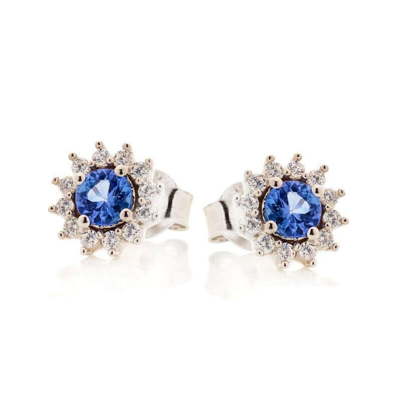 Boucles d'oreilles en argent pour femme - Tanzanite bleu ronde