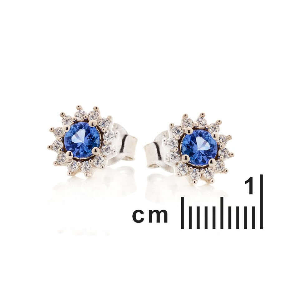 Boucles d'oreilles en argent pour femme - Tanzanite bleu ronde