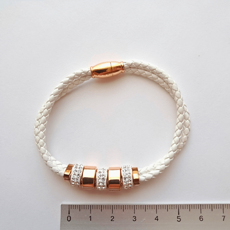 Bracelet cordon blanc tressé pour femme - Pierres synthétiques