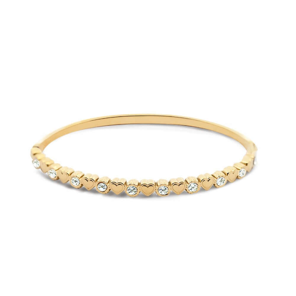 Bracelet jonc en acier inoxydable pour femme avec cœurs et strass