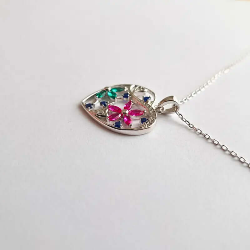 Collier en Argent 925 Rhodié – Cœur Éclatant avec Pierres Synthétiques C mon shopping™