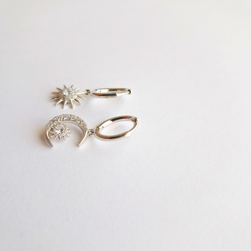 Boucles d’Oreilles Argent 925 - Duo Lune & Soleil, L’éclat d’un Ciel Unique