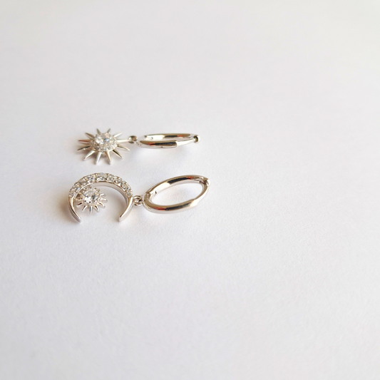 Boucles d’Oreilles Argent 925 - Duo Lune & Soleil, L’éclat d’un Ciel Unique
