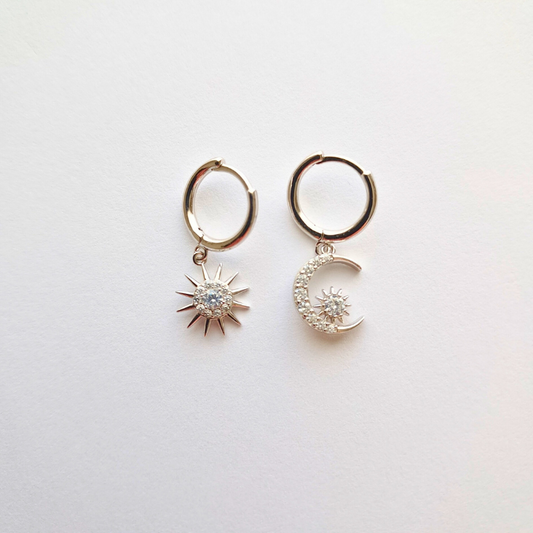 Boucles d’Oreilles Argent 925 - Duo Lune & Soleil, L’éclat d’un Ciel Unique