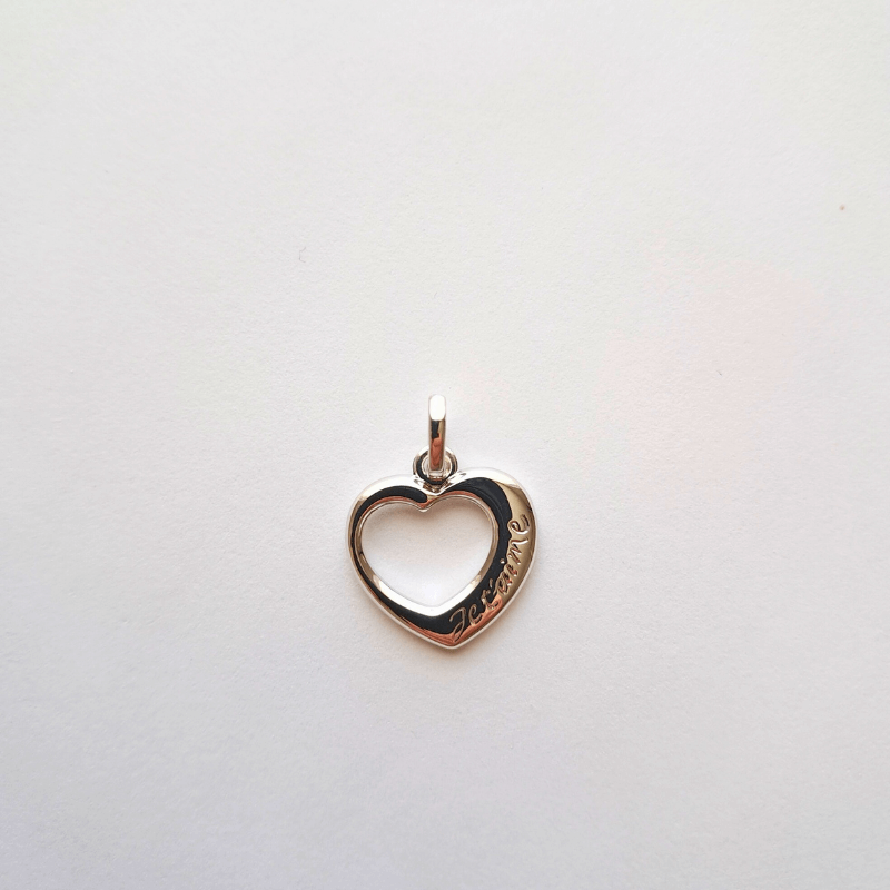 Pendentif en forme de cœur gravé “Je t’aime” pour femme en argent 925 rhodié