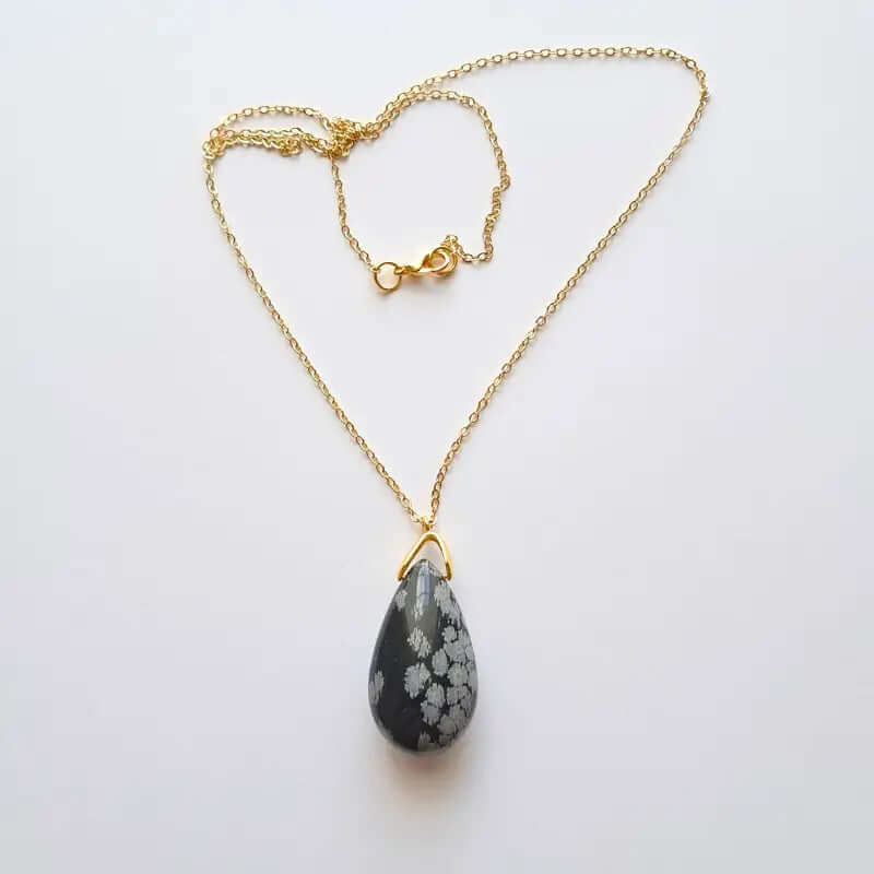 Pendentif Goutte Obsidienne Flocon – Protection Élégante, Pouvoir Brut C mon shopping™