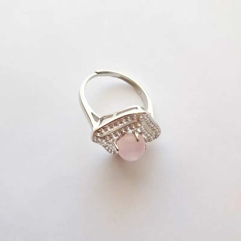 Bague Argent 925 Réglable Quartz Rose Madagascar – Tendresse & Amour de Soi C mon shopping™