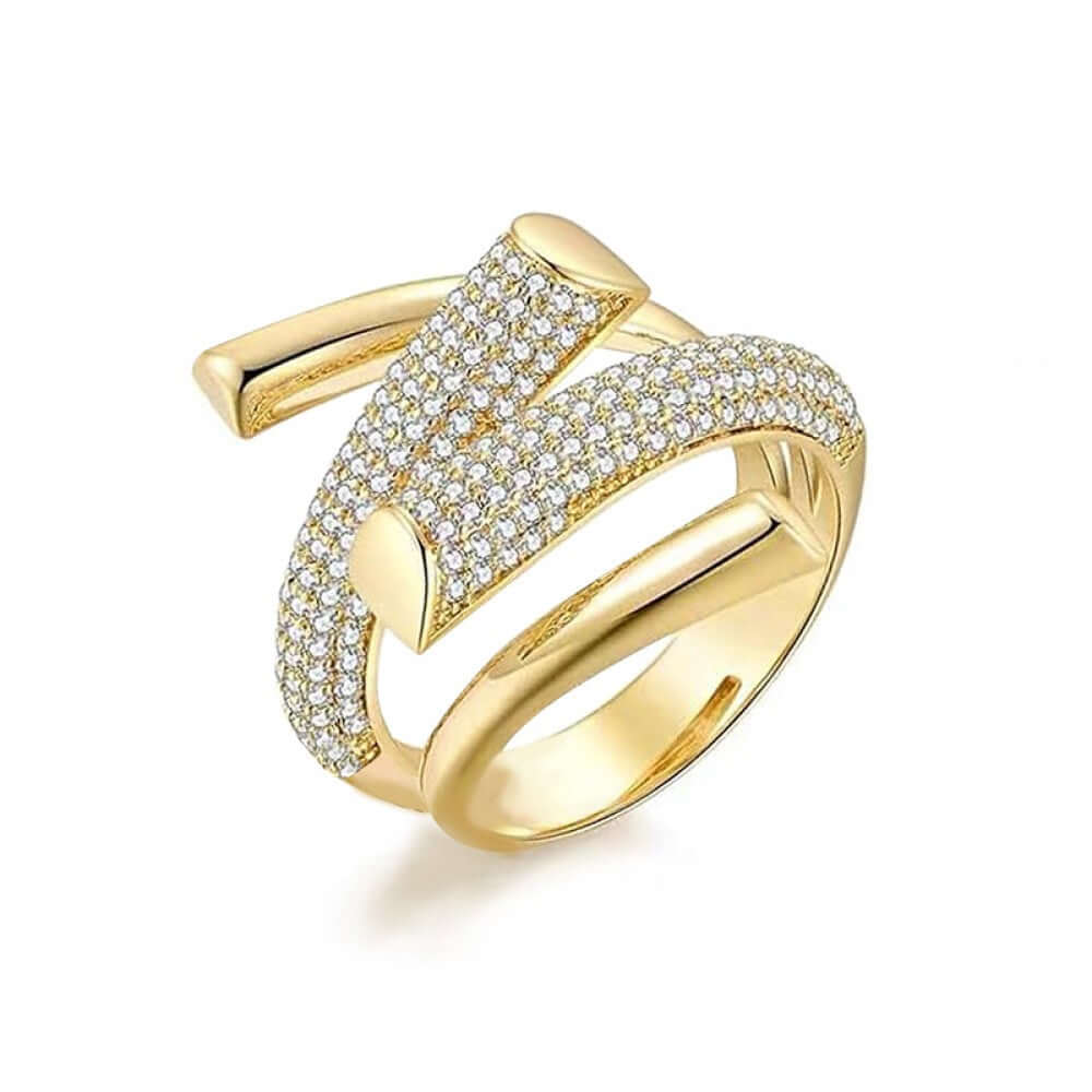 Bague en acier inoxydable pour femme avec strass ouverte