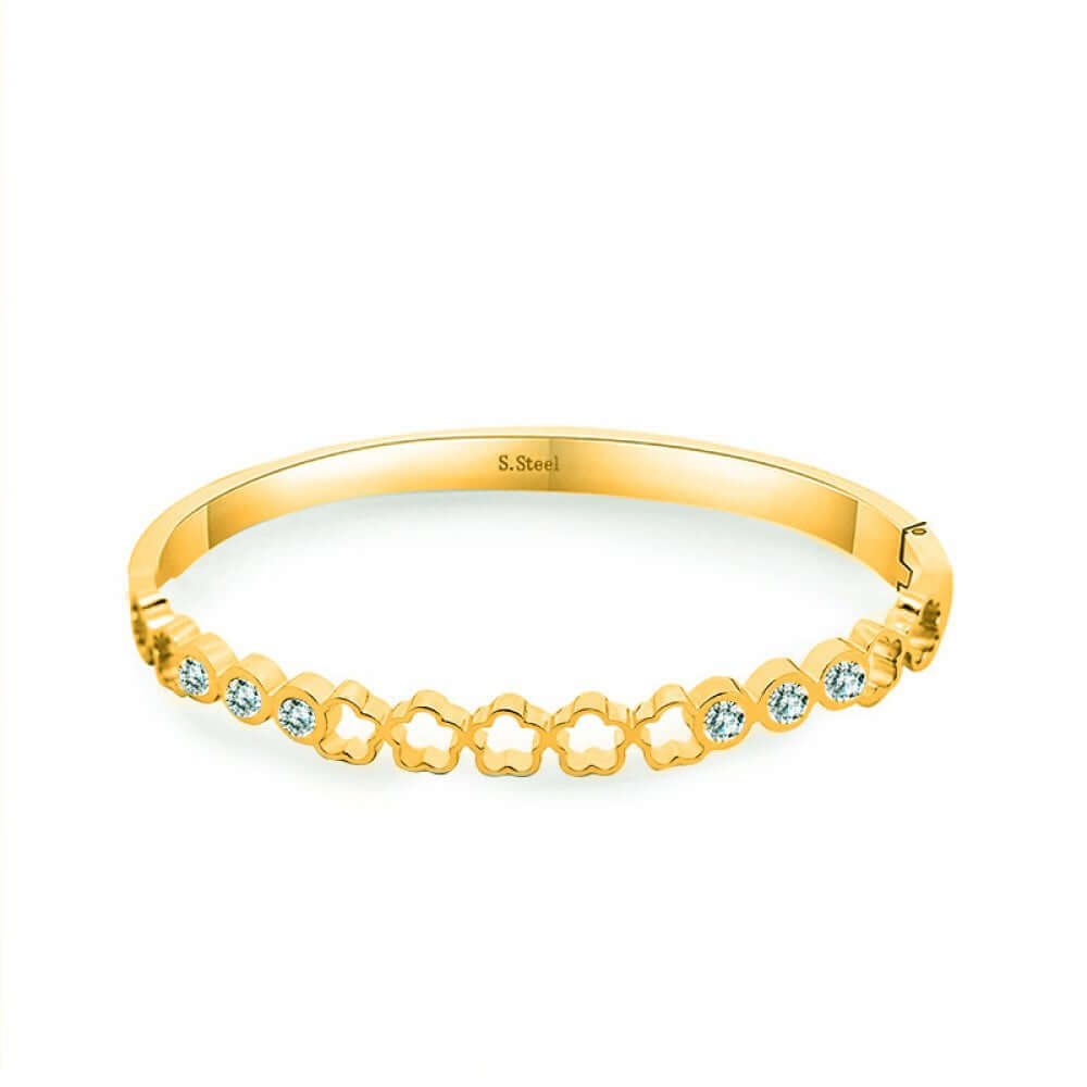 Bracelet jonc en acier inoxydable pour femme avec étoiles et strass