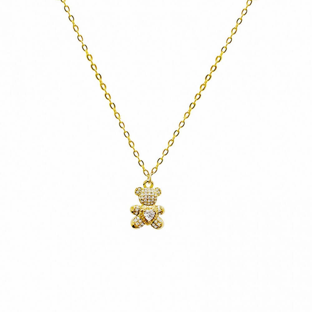 Collier en acier inoxydable pour femme et ours avec strass
