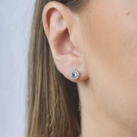 Boucles d'oreilles en argent pour femme - Tanzanite bleu ronde