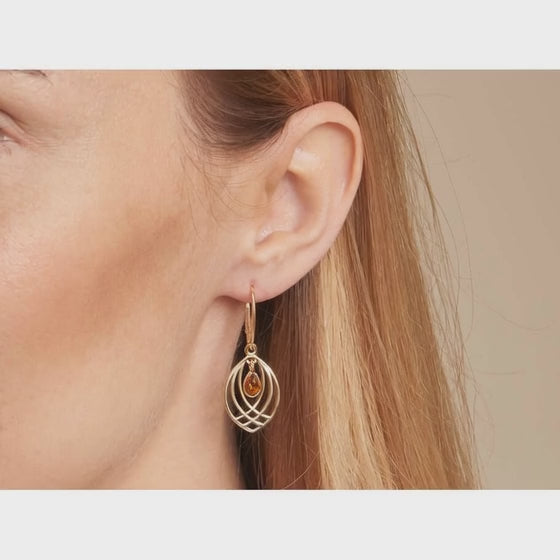 Boucles d'oreilles en argent pour femme - Ambre naturelle